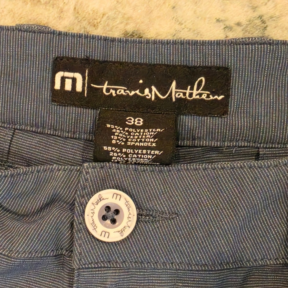 TravisMathew Beck Golf Shorts Mens 38 Blue Grey Micro Stripe Stretch Casual - Picture 4 of 5